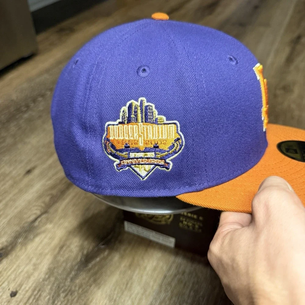 Hat Club Los Angeles Dogers New Era Cap 7 3/4 Purple‎ Orange 40th Side Patch